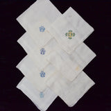 Vintage White Monogrammed Embroidered Handkerchiefs - Set of 7