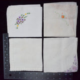 Vintage White + Colorful Embroidered Handkerchiefs - Set of 4