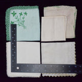 Vintage White + Green Embroidered Handkerchiefs - Set of 5