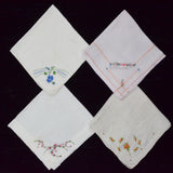 Vintage Embroidered Handkerchiefs - Set of 4