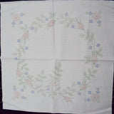 White Fabric Panel with Floral Wreath Stamped Embroidery Pattern - 18" x 18"