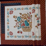 White + Brown Stenciled Fruit Basket Print Fabric Panel - 17" x 44"