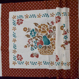 White + Brown Stenciled Fruit Basket Print Fabric Panel - 17" x 44"