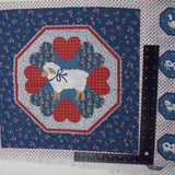 White, Blue + Red Sheep Cheater Quilt Block Print Fabric Panel - 34" x 44"