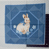Blue + White Bunny Print Fabric Panel - 17" x 21"