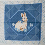 Blue + White Bunny Print Fabric Panel - 17" x 21"