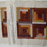 White + Brown Log Cabin Cut & Sew Cheater Quilt Pillow Fabric Panel - 17" x 42"