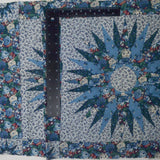 Blue + Green Cheater Quilt Block Print Fabric Panel - 18" x 45"