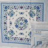 Blue, White + Purple Floral Print Fabric Panel - 36" x 46"