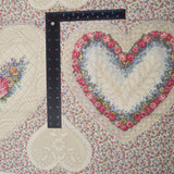 Red + White Floral Heart Printed Embroidery Pattern Fabric Panel - 34" x 44"