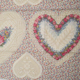 Red + White Floral Heart Printed Embroidery Pattern Fabric Panel - 34" x 44"