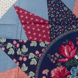 Blue, White + Red Floral Cheater Quilt Block Print Fabric Panel - 38" x 45"