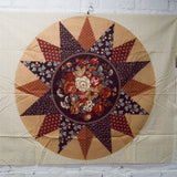 Brown + White Floral Cheater Quilt Block Print Fabric Panel - 36" x 44"