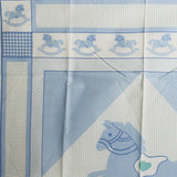 White + Blue Rocking Horse Print Wholecloth Quilt Top Fabric Panel - 35" x 44"