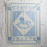 White + Blue Rocking Horse Print Wholecloth Quilt Top Fabric Panel - 35" x 44"