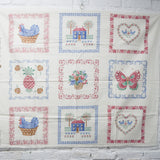 White, Blue + Red Stenciled Country Home Fabric Panel - 37" x 44"