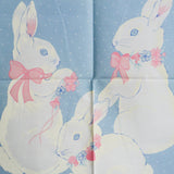 White + Blue Bunny Print Wholecloth Quilt Top Fabric Panel - 36" x 45"