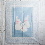 White + Blue Bunny Print Wholecloth Quilt Top Fabric Panel - 36" x 45"