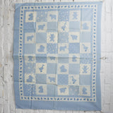 White + Blue Farm Animal Print Wholecloth Quilt Top Fabric Panel - 35" x 44"