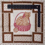 Brown, White + Pink Cat Print Fabric Panel - 35" x 44"
