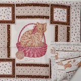 Brown, White + Pink Cat Print Fabric Panel - 35" x 44"