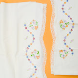 White Lace + Rainbow Floral Embroidered Vintage Pillowcases, 21" x 29" - Set of 2 (Torn)