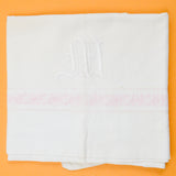 White + Light Pink "M" Monogrammed Vintage Pillowcase - 24" x 30"
