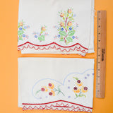 Red, Yellow + Green Floral Embroidered Vintage Pillowcases, 21" x 30" - Set of 2