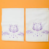 White + Purple "M" Floral Monogrammed Vintage Pillowcases, 21" x 32" - Set of 2