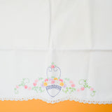 White + Colorful Floral Embroidered Vintage Pillowcase - 20" x 29"