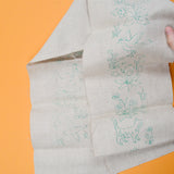 Natural Linen Fabric with Stamped Cat + Flower Pattern for Embroidery - 7.5" x 48"