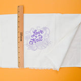 White + Purple Machine Embroidered "Love to Knit" Fabric Panel - 17" x 22"