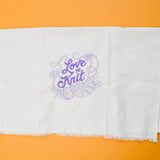 White + Purple Machine Embroidered "Love to Knit" Fabric Panel - 17" x 22"