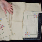 Beige, Green + Pink Embroidered Napkin + Fabric Bag