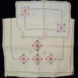 Beige, Green + Pink Embroidered Napkin + Fabric Bag