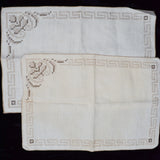 Beige + Brown Embroidered Placemats - Set of 2