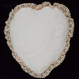 Quilted White Heart Pillow with Beige Lace Trim