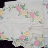 White, Yellow, Pink + Green Floral Applique + Embroidered Runners - 14" x 32, 14" x 49", and 14" x 66"