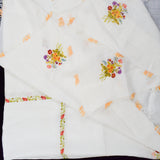 White + Colorful Petit Point Floral Fringed Edge Table Linen - 46" x 48"