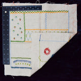 Beige, Green + Yellow Garden Embroidered Fabric Sampler Panel - 15" x 15"