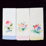 White Napkins with Hand-sewn Floral Appliques - Set of 3