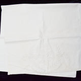 White Scalloped Lined Table Runner with Floral Whitework Embroidery - 19" x 68"