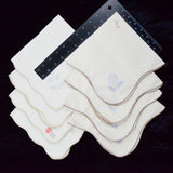 White Scalloped Edge Linen Napkins, Stamped for Embroidery