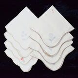 White Scalloped Edge Linen Napkins, Stamped for Embroidery