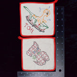 White + Red Embroidered Potholders