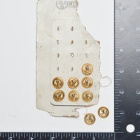 Gold Metal Paris Mode Anchor Buttons on Card - Set of 9