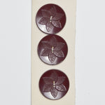 Dark Red-Brown Floral Leaf Molded Plastic Two-Hole Buttons - Set of 3