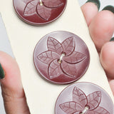 Dark Red-Brown Floral Leaf Molded Plastic Two-Hole Buttons - Set of 3