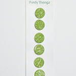 Purdy Thangz Leaf-Stamped Glittery Green Shank Buttons - Set of 6