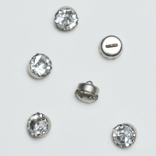 Faceted Jewel + Silver Metal Shank Buttons - Set of 6